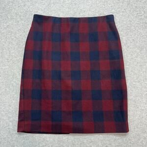 Ann Taylor Buffalo Plaid Straight Pencil Skirt WMNS 12P Petite Maroon Navy Lined